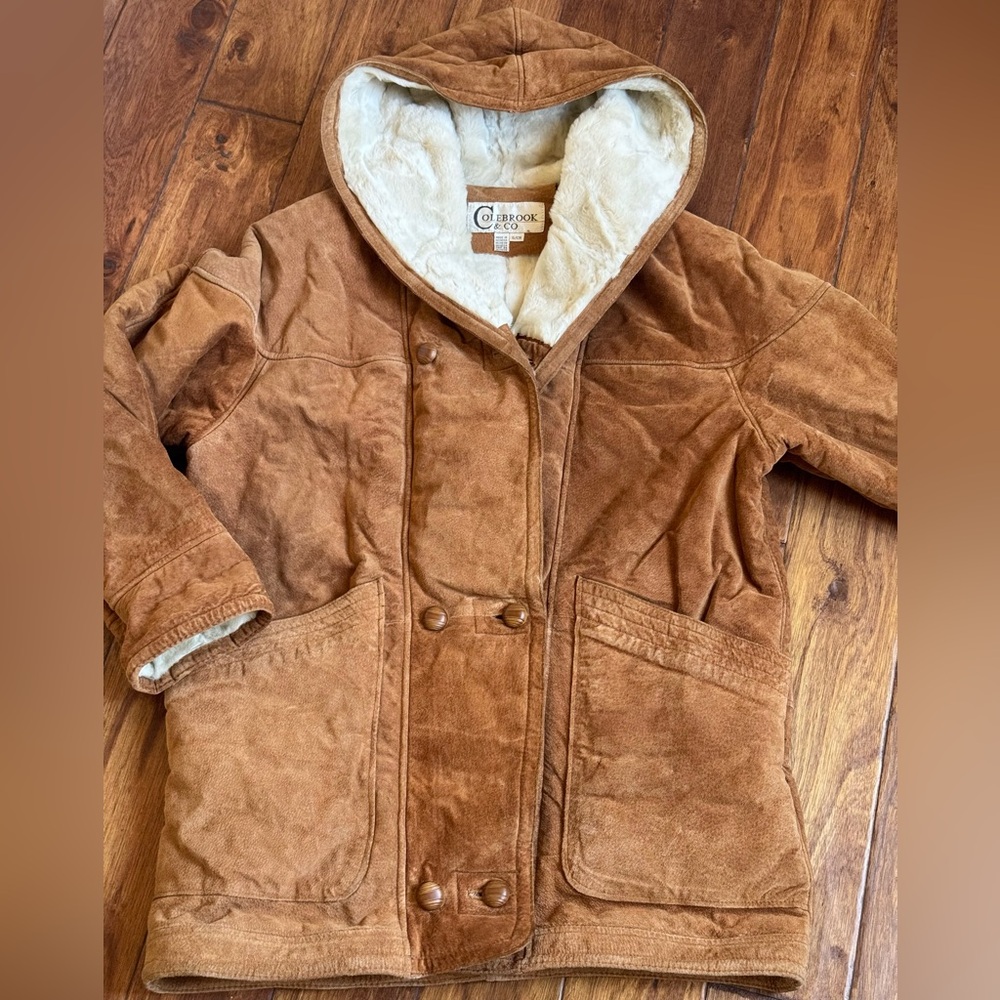 Colebrook & Co Suede Shearling Coat with Hood/ size S
